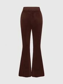 ROMWE Grunge Punk Women's Velvet Patchwork Hooded Collar 2 Pieces Set - Brown - View 6