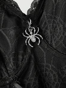 Váy lưới mạng nhện phong cách Halloween Goth có dây xích kim loại có thể tháo rời, eo không đối xứng, viền nhiều lớp - màu đen - Xem 3