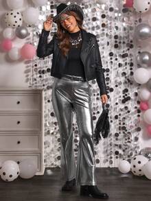 LanaWest Women's Black High Waist Flare Pants With Shiny Silver Triangle Sequins, Suitable For Party And Leisure - Black - View 6