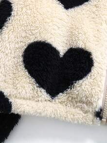 SHEIN 秋冬款女童宽松毛绒心形拉链夹克和喇叭裤套装 - 彩色 - 查看 7