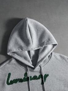 PAVTROS Men's Letter Flocking Hoodie And Sweatpants Set, Winter - Grey - View 7