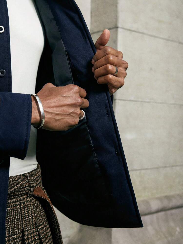 Men's Fashionable Crochet Single-Breasted Long Sleeve Padded Coat, Autumn/Winter