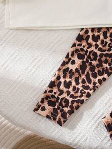 Babygirl Cute Casual Cartoon Pattern Long Sleeve Top And Leopard Print Pants Set - Multicolor - View 7