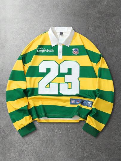 Men's Casual Preppy Striped Print T-Shirt For Autumn