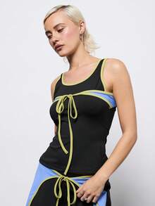 COUREZ 霓虹色系带背心/Y2K冬季外出上衣黑色性感外出夜生活性感女装套装 - 彩色 - 查看 5