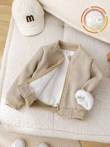 SHEIN 1件男女童加厚保暖卡其色外套，休闲保暖外套，秋冬季 - 彩色 - 查看 5