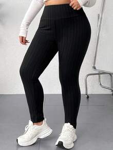 SHEIN EZwear Quần legging cạp cao màu đen đa năng thường ngày cỡ lớn - màu đen - Xem 5