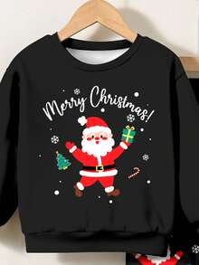 SHEIN Baby Boy Black Christmas Deer Star Christmas Tree Cartoon Pattern Knit Sweatshirt And Pants Set,Cute Matching Family Autumn Warm Comfortable Outfit - Multicolor - View 4