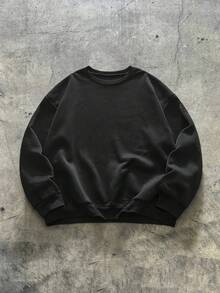 AXEPEAK 加大码男士圆领卫衣，宽松版型，饰有天使翅膀和水钻，长袖上衣