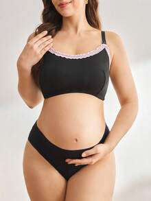 Moonlight&Mama Plus Size Maternity Contrast Lace Comfortable Nursing Bra - Black and White - View 4