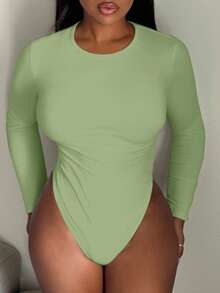 Alexandranx Solid Slim Fit Spring Women Bodysuit - Mint Green - View 6