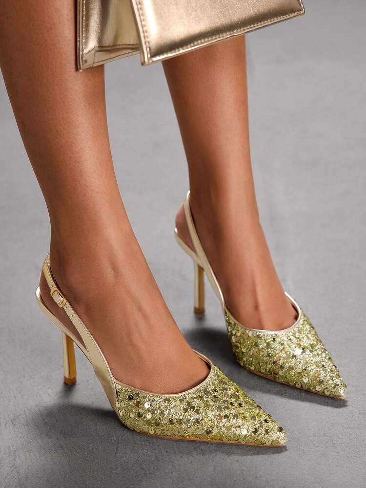 CUCCOO SZL Pointed Toe Casual Minimalist Backless Buckle Strap Women Pumps