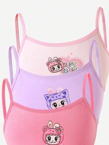 SHEIN 3件套 女童可爱粉色/紫色/紫红色兔子印花吊带背心和内裤套装，舒适秋冬款式服装，最佳圣诞礼物，舒适柔软的内衣套装 - 彩色 - 查看 8
