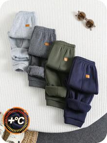 SHEIN Bộ 4 quần dài lưng thun màu trơn thường ngày cho bé trai/bé gái, mùa thu/đông - Nhiều màu - Xem 5