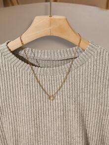 Franclia Áo thun dệt kim cổ tròn thanh lịch, áo dệt kim thời trang tối giản, thu/đông - Màu Xám nhạt - Xem 6