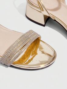 CUCCOO SZL Women Fashion Gold Rhinestone Ankle Strap Comfortable Low Heel Sandals For Commuting, Dating, Party, Holiday, Wedding, Valentine's Day For Christmas - Gold - View 7