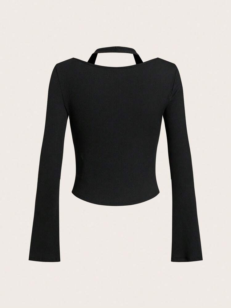 SHEIN EZwear Women's Fall/Winter Y2K Rib Knit 2 In 1 Flare Long