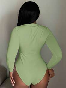 Alexandranx Solid Slim Fit Spring Women Bodysuit - Mint Green - View 2