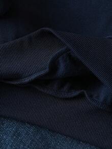 EMERY ROSE 女士绵羊字母标语印花休闲长袖圆领套头卫衣，秋冬款 - 藏蓝色 - 查看 5