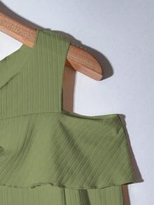 Qadelle Women's Elegant Commuter Solid Color Off-Shoulder Button Front T-Shirt - Army Green - View 4