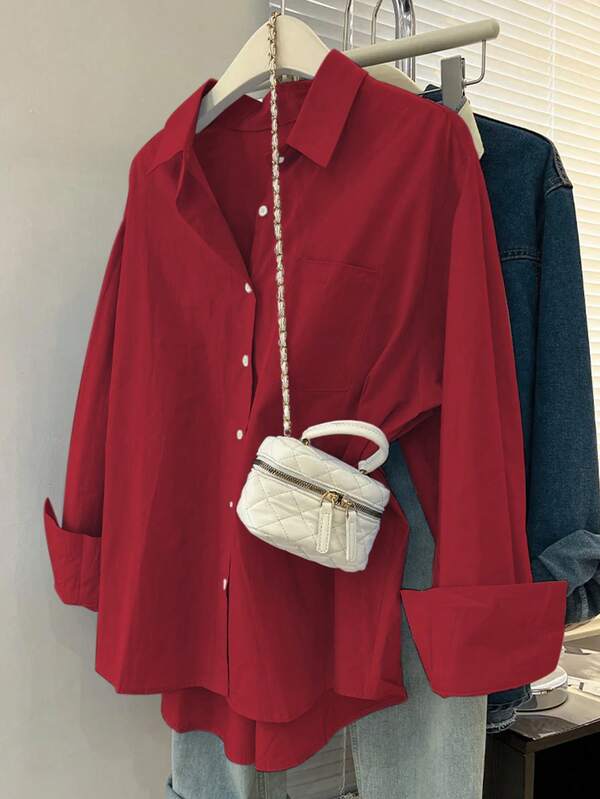 INAWLY Camisa de mujer de manga larga de unicolor informal