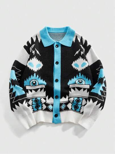 Street Life Men's Cardigan Sweater With Pop Art Surreal Pattern