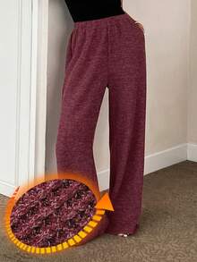 DAZY Quần dài dệt kim rộng rãi thường ngày cho nữ, Thu/Đông - Đỏ - Xem 5