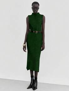 SHEIN Luminelle Women's Brown Sleeveless Fashion Sweater Dress - Green - View 4
