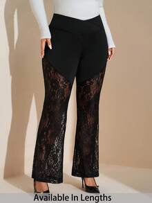 SHEIN Tall CURVE 女式大码秋季紧身裤 - 黑色 - 查看 1