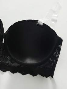 Plus Size Strapless Lace Bralette With Front Closure, Romantic Lingerie - Black - View 3