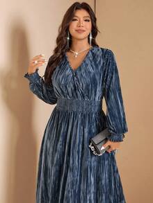 Comfylo Váy midi xếp ly nhung cỡ lớn - Màu xanh lam - Xem 9