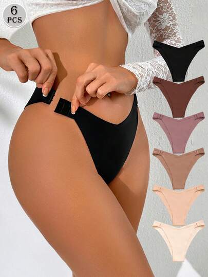 6pcs/Set Multicolor V-Shaped Seamless Comfortable Front Closure Panties For Women
