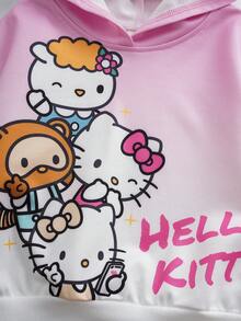 HELLO KITTY AND FRIENDS | SHEIN 小女孩可爱渐变卡通图案连帽衫和运动裤套装，秋季