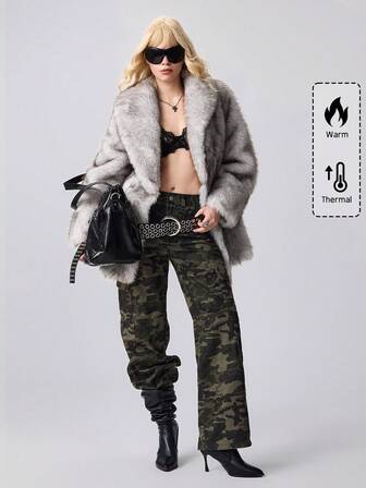 Women's Casual Loose Faux Fur Collar Long Sleeve Jacket, Winter