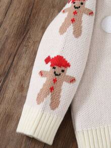 男婴休闲圣诞可爱姜饼人和雪花图案套头毛衣，秋冬季 - 杏色 - 查看 3