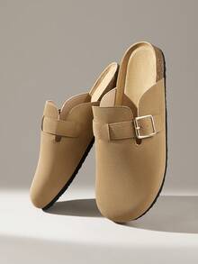 Solecia Women's Casual Buckle Design Slip-On Flat Mules, Versatile For Daily Wear - Khaki - View 3