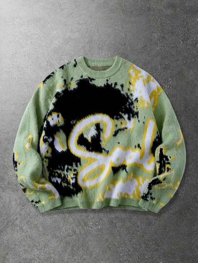 Street Life Men's Jacquard Knit Loose Cropped Sweater