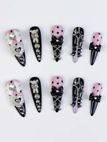 ROMWE Anime 10pcs Y2K Cute Heart, Star, Bow, Wing Nail Art Stickers With Tape - black powder - View 1