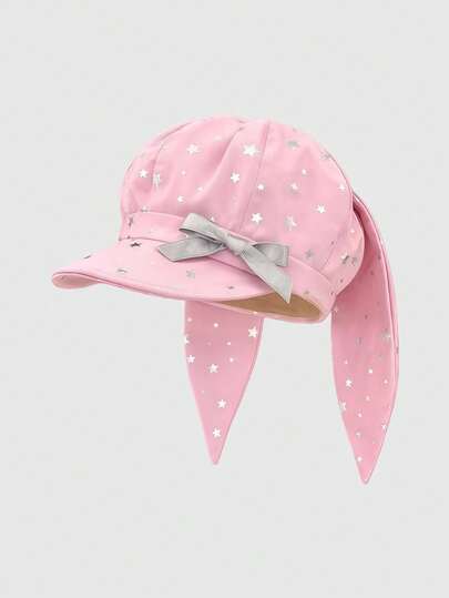 Kawaii 1pc Pink Y2K Babe Cute Rhinestone Star Rabbit Ear Bow Decor Baseball Cap, Fashionable & Minimalist, Suitable For School, Travel, Commute