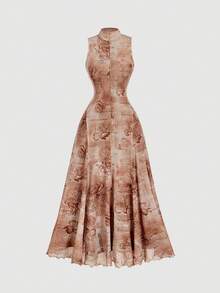 SHEIN MOD Váy dài họa tiết báo kaki cổ điển, váy hai dây không tay, phong cách phương Tây & Bohemian, phong cách cổ điển thập niên 70, Y2K, trang phục hẹn hò, tiệc tùng, hoàng gia, lễ hội, sinh nhật & dạ hội - Nhiều màu - Xem 5