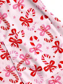 TaskEZ Christmas Casual Candy Cane Print Short Sleeve Scrub Uniform Top - Multicolor - View 6