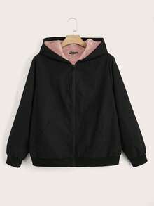 SHEIN EZwear 大码保暖连帽休闲百搭外套，多色可选 - 彩色 - 查看 4