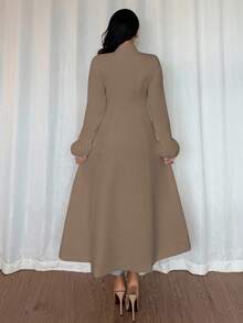 Chiquease 女士纯色单排扣仿毛皮袖口优雅大衣，秋冬款 - 卡其色 - 查看 2