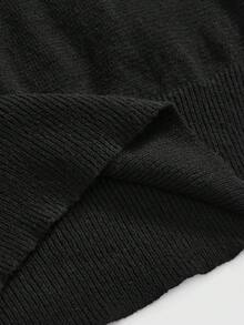 ROMWE Goth 大码哥特式斜肩长袖针织毛衣，休闲复古，秋冬 - 黑色 - 查看 5