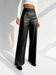 Firerie Women Minimalist Straight PU Leather Tights, Casual Daily Wear