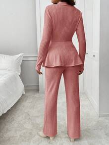 SHEIN Bộ 2 món áo và quần trơn màu thanh lịch cho bà bầu - Màu Hồng baby - Xem 2