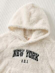 Cozy Pixies 2 pièces Ensemble pull col rond à manches longues en tricot doux avec imprimé lettres et pantalon à taille élastique pour bébé garçon, tenue en peluche, ensemble blanc, ensemble avec broderie New York, tenue pour bébé garçon, ensemble beige pour bébé garçon, convient pour l'hiver, l'automne, la rentrée scolaire - Nude - Voir 4