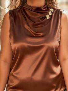 Vionelle 大码女式优雅无袖吊带背心 - 棕色 - 查看 3