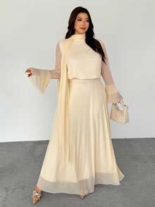 Firerie Váy maxi dài tay chữ A xếp nếp màu kem thời trang cỡ lớn dành cho nữ, váy dạ hội lãng mạn thanh lịch, váy phù dâu, váy maxi viền xếp nếp, thích hợp cho mùa xuân, mùa hè, mùa thu, mùa đông, thanh lịch, đi làm, hẹn hò, tiệc tùng, mùa cưới, tốt nghiệp, biểu diễn, hòa nhạc, công việc, trở lại trường, họp thường niên, sinh nhật, ngày lễ - Vàng nhạt - Xem 6