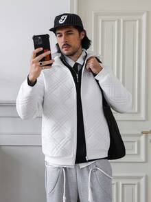 HUEFORM Herren weiße Winter Reißverschluss Kragen gesteppte Lässig Kapuzen-Sweatshirt, Langarm-Oberteil - Weiss - Übersicht 1